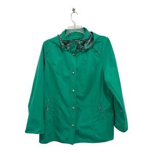 Dennis By Dennis Basso Coat Womens Large Green Hood Paisley Lined Pockets Jacket